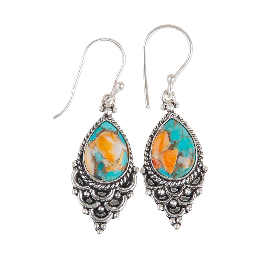 Natural Spiny Oyster Gemstone 925 Sterling Silver Jewelry Handmade Earrings 1.9" EE-85-36