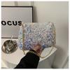 Black And White Sparkly Underarm Bag Women 2024 New Spring Nightclub Chain Small Square Bag Street Fashion