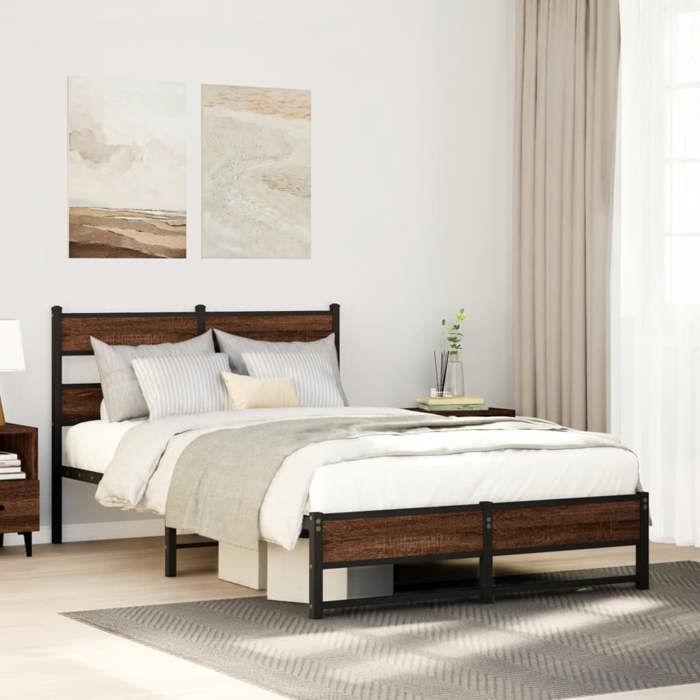 VidaXL Cadre de lit en métal sans matelas chêne marron 120x200 cm, lit double, meuble de chambre à coucher, lit d'invité, 4017324