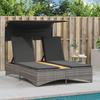Vidaxl Double Sun Lounger with Canopy and Cushions, Grey, Rattan