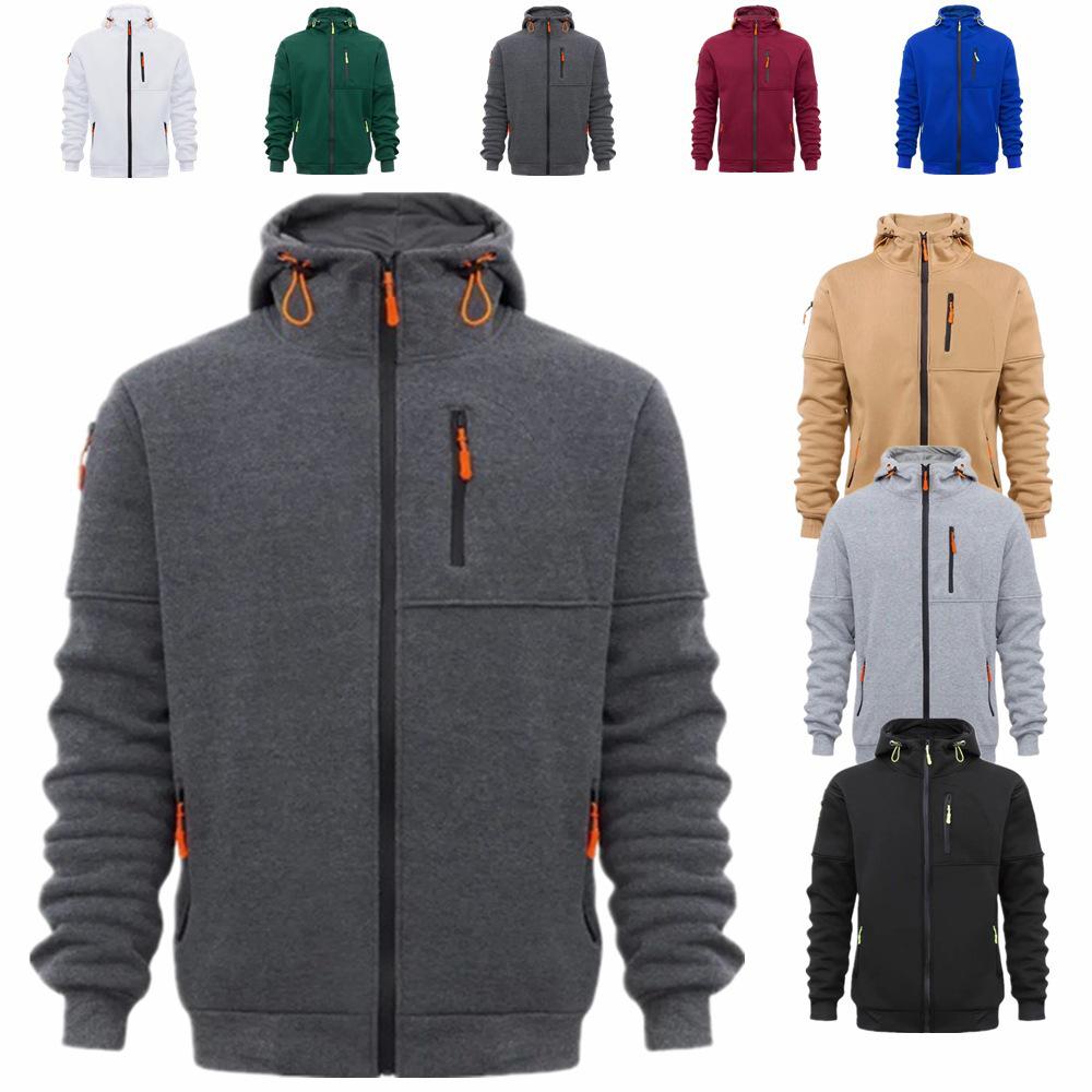 European Men's Bestseller Hoodie Jacket - Casual Sports Style with Zippered Arm and Multi-Pocket Design