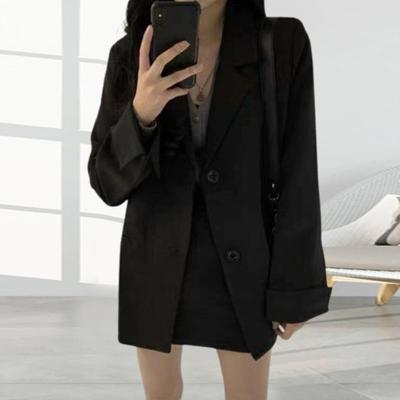 Yousheng Women Suit Coat Lapel Long Sleeve Single Breasted Suit Jacket Pockets Design Solid Color Loose Fit Business Outwear