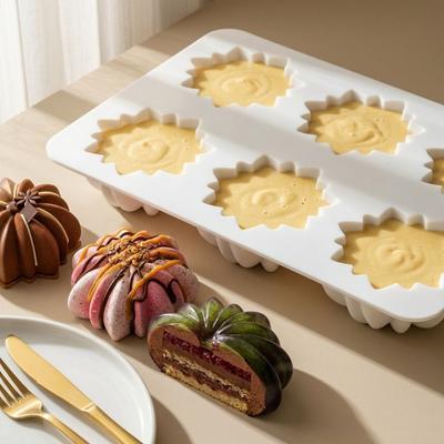 Hitzebeständige 3D-Blumen-Mousse-Kuchenform 6 Mulden Backform Kuchenformen Puddingform Gebäckherstellung