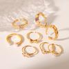Ins Style Western 18K Gold Bowknot Pearl Stainless Steel Open Ring Women's Fashion Hammered Titanium Steel Zircon Ring