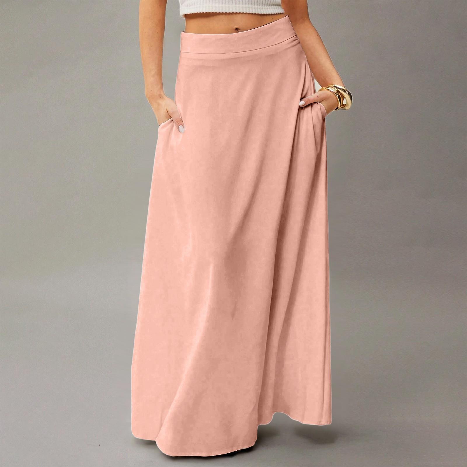 

Женское струящееся платье макси, обычная повседневная летняя юбка в стиле бохо XL розовый