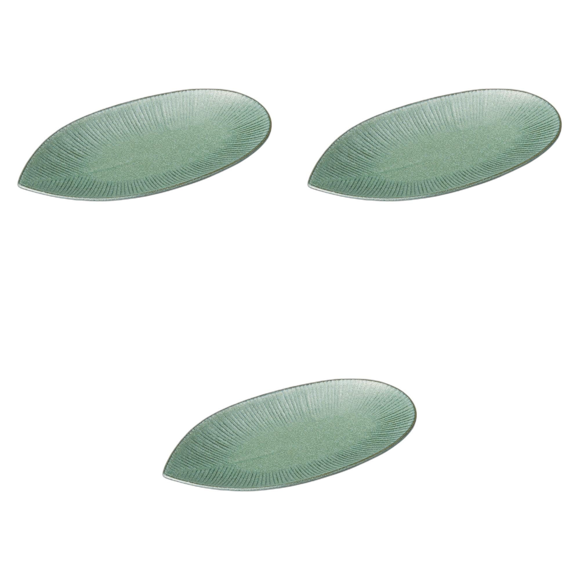 

Set of 3 Moa Green 21cm Long Medium x 11 x Irregular Shape Ceramic Setomonohonpo Kiln-Change Plates, [21 2cm] Plates,