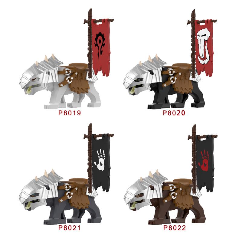 Medieval Castle Green Dragon Knight Building Blocks Figure Accessory Shield Vest Warhorse Cape Orc Flag Mount Wolf Toy Gift D123