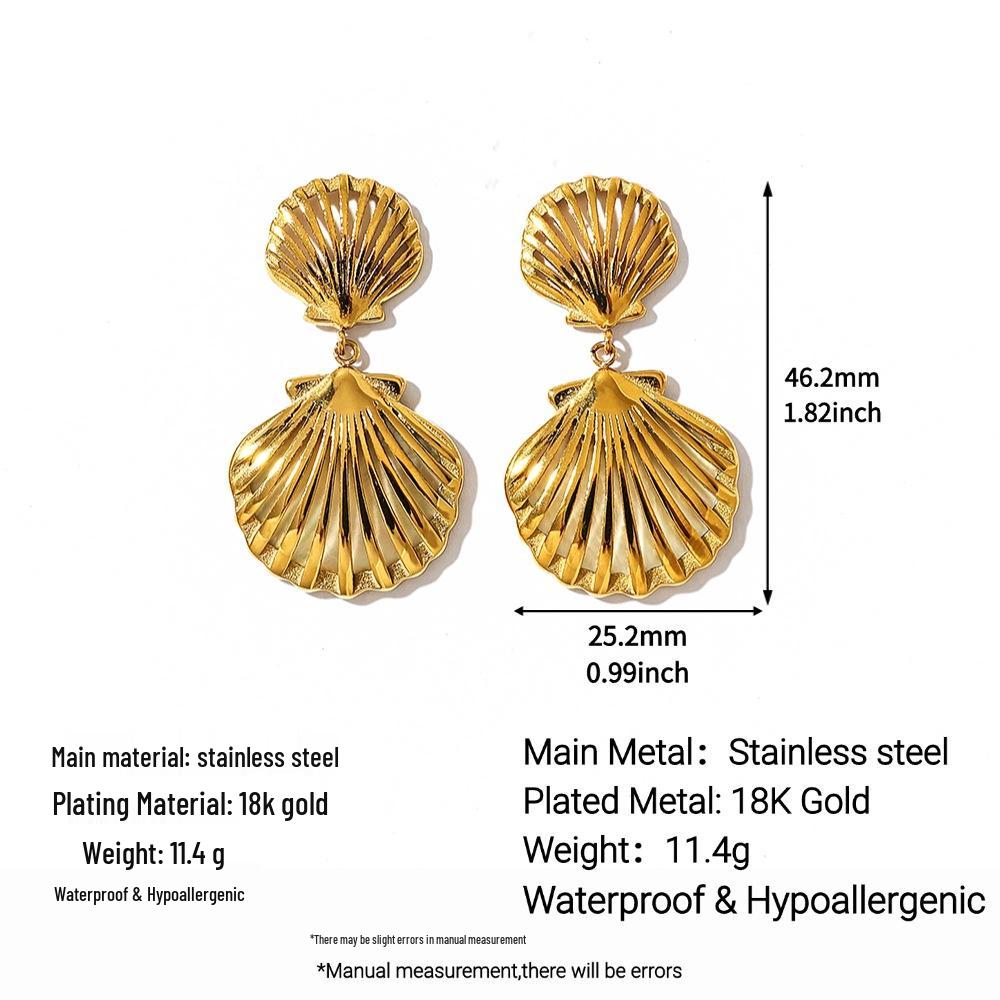 18K Gold Waterproof Titanium Stainless Steel Shell Pendant Stud Earrings