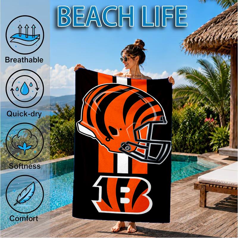 Cincinnati Bengals Helm Strandtuch, Mikrofaser-Strandtuch, Perfekt für Pool, Strand, Reisen, Heimdekoration Strandparty Fan-Geschenke