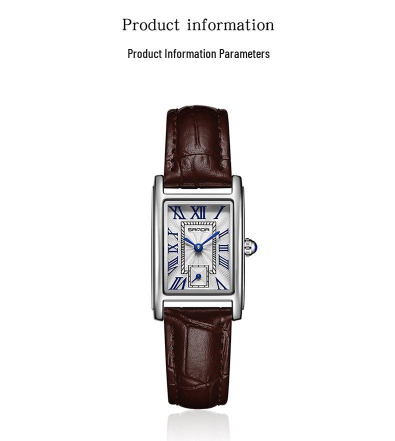 Stylish Sanda Square Steel & Leather Quartz Watch with Roman Numerals, Waterproof Design for Women