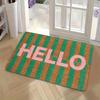 Peach Pink Hello Forest Outdoor Mat - Thick Plush Flannel Doormat, Minimalist Welcome Design, Nature-Themed Entrance Rug