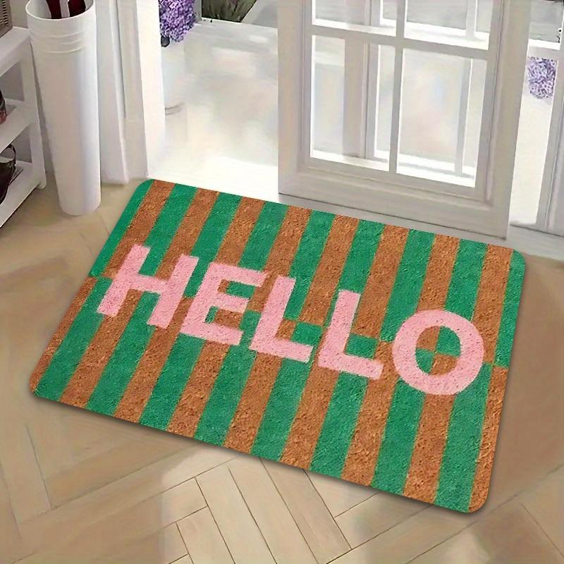 Peach Pink Hello Forest Outdoor Mat - Thick Plush Flannel Doormat, Minimalist Welcome Design, Nature-Themed Entrance Rug
