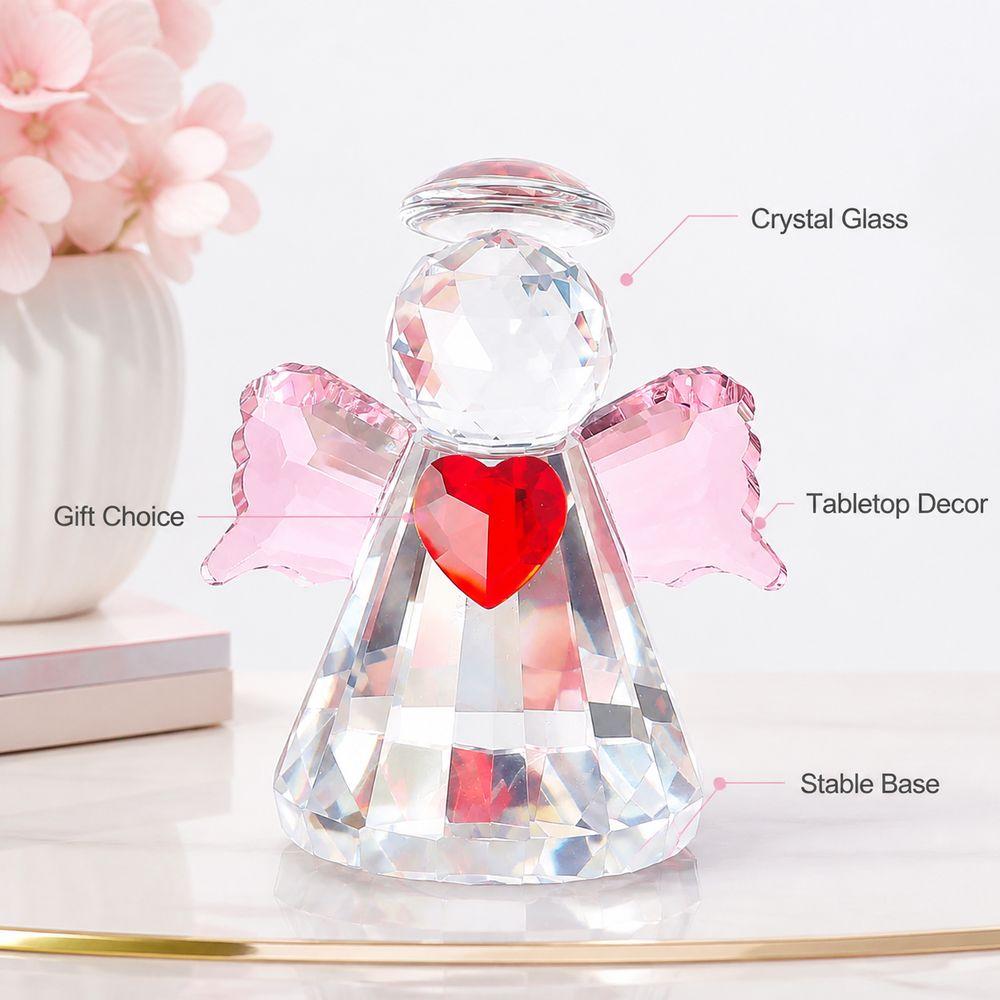 Heart Angel Statue Ornament Faceted Finish Angel Paperweight Crystal Angel Figurine Tabletop Decor