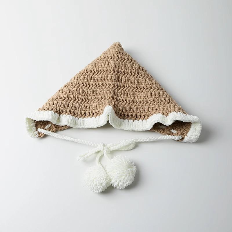 New Chinese Style Sweet Little Red Riding Hood Hand-knitted Woolen Hat Women Autumn Winter Tassel Tie Cap Warm Ear Protection Red