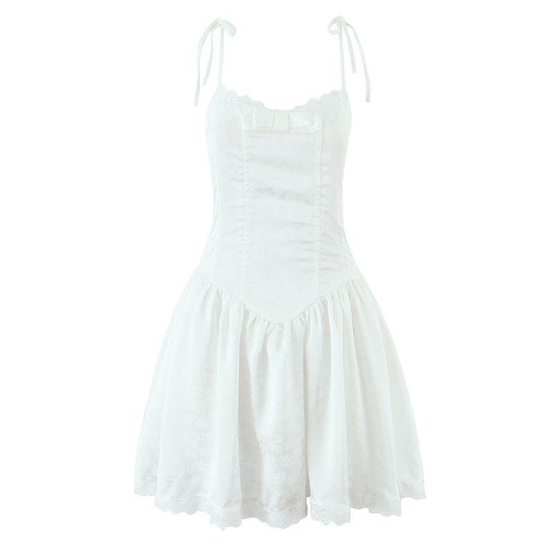 Girl Dingge Sweet Summer Vietnamese Niche Escaped Princess Sweet Bow Lace Edge Puffy Sling Dress