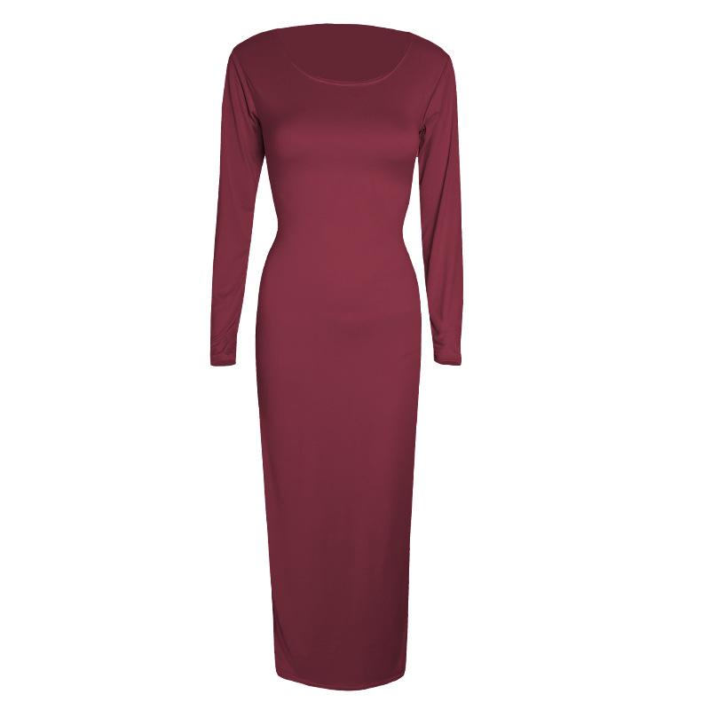 Women's Extended Black Dress, Sexy Round Neck Long-sleeved Comfortable Dress
