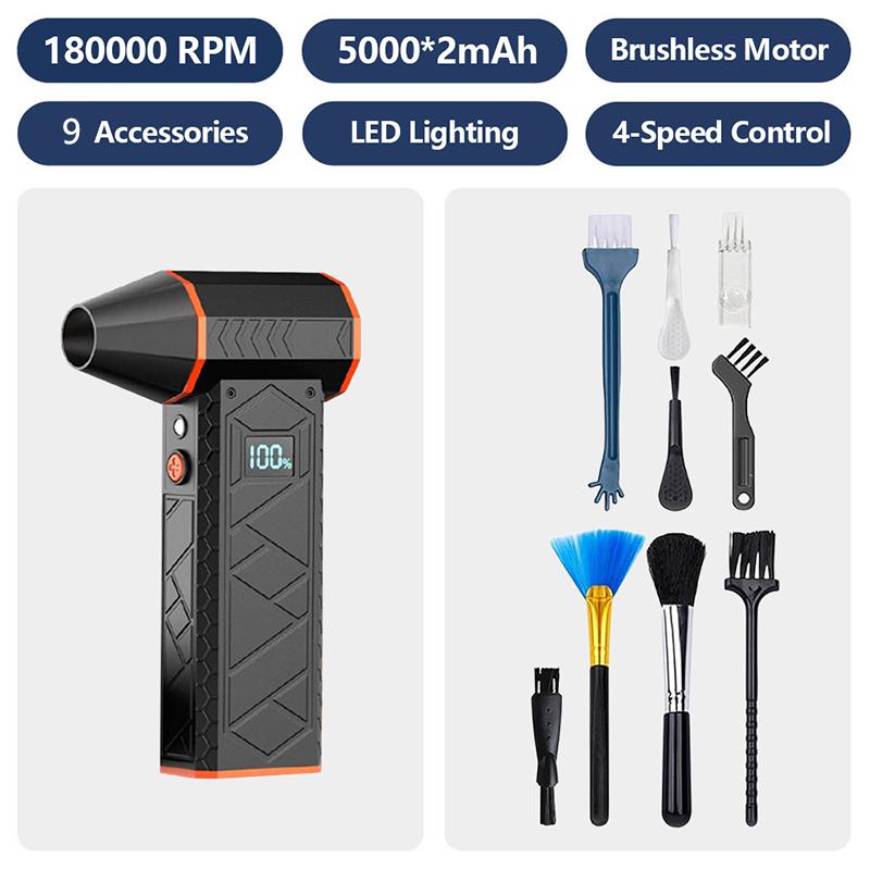 Compressed Air Duster 4 Gear Adjustable 180000RPM Electric Turbo Blower with LED Light Rechargeable Cordless Blower for Cleaning