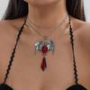 Vintage Rhinestone Bat Dangle Earrings Pendant Necklace Set for Women Gothic Halloween Statement Jewelry Autumn Party Gifts