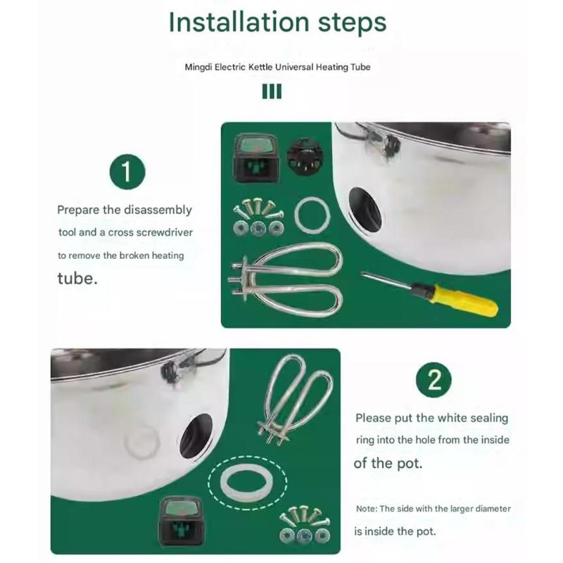 2Pieces 304 Stainless Steel Electric Kettle Heating Tube Set Fast Boiling Anti Dry Safety Design for Water Boilers