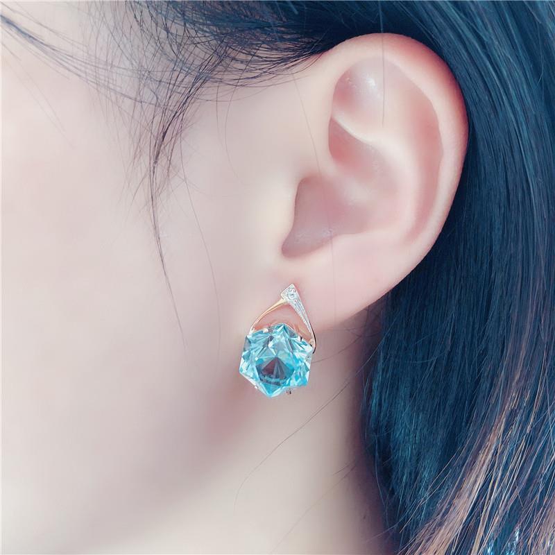 Purple Gold Plated 14K Rose Gold Inlaid Geometric Light Sapphire Earrings For Women Luxury Party Wedding High Jewelry