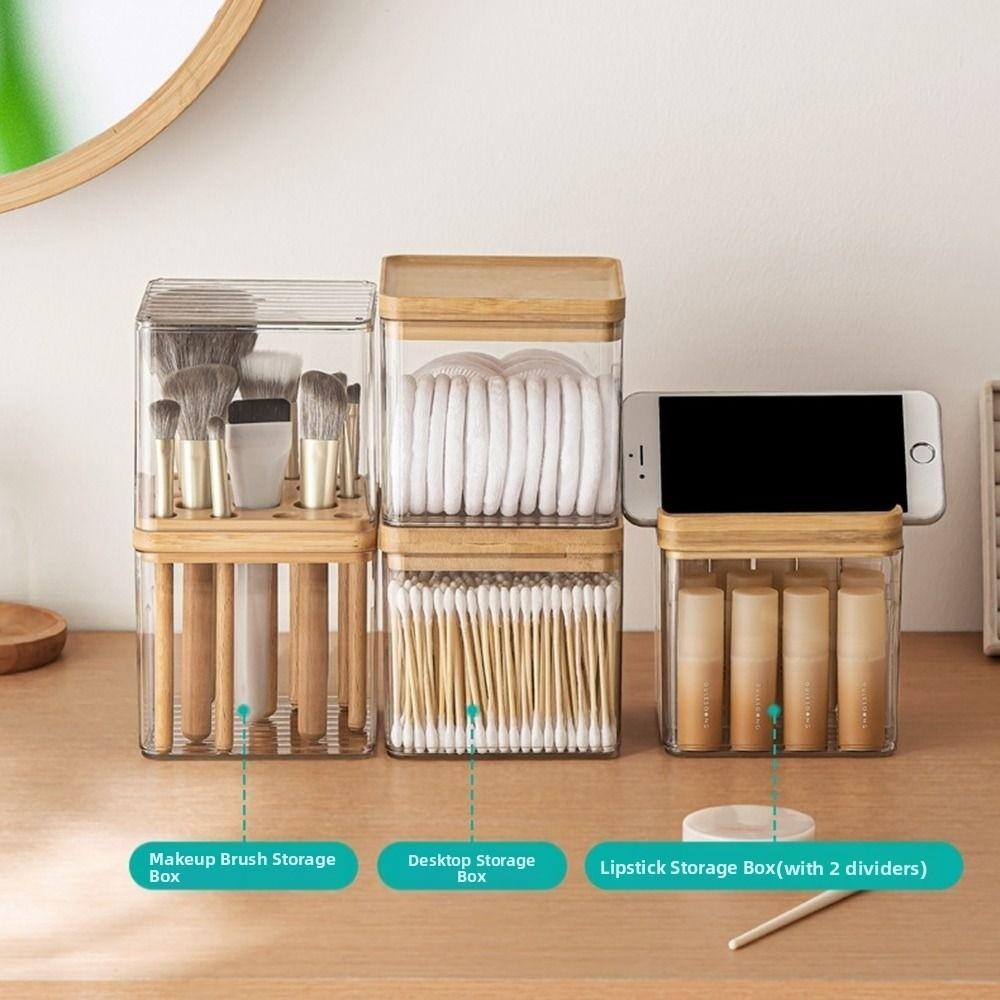 Clear Makeup Brush Holder Dust-proof Waterproof Cosmetic Storage Box Multifunctional with Lid Desktop Storage Container