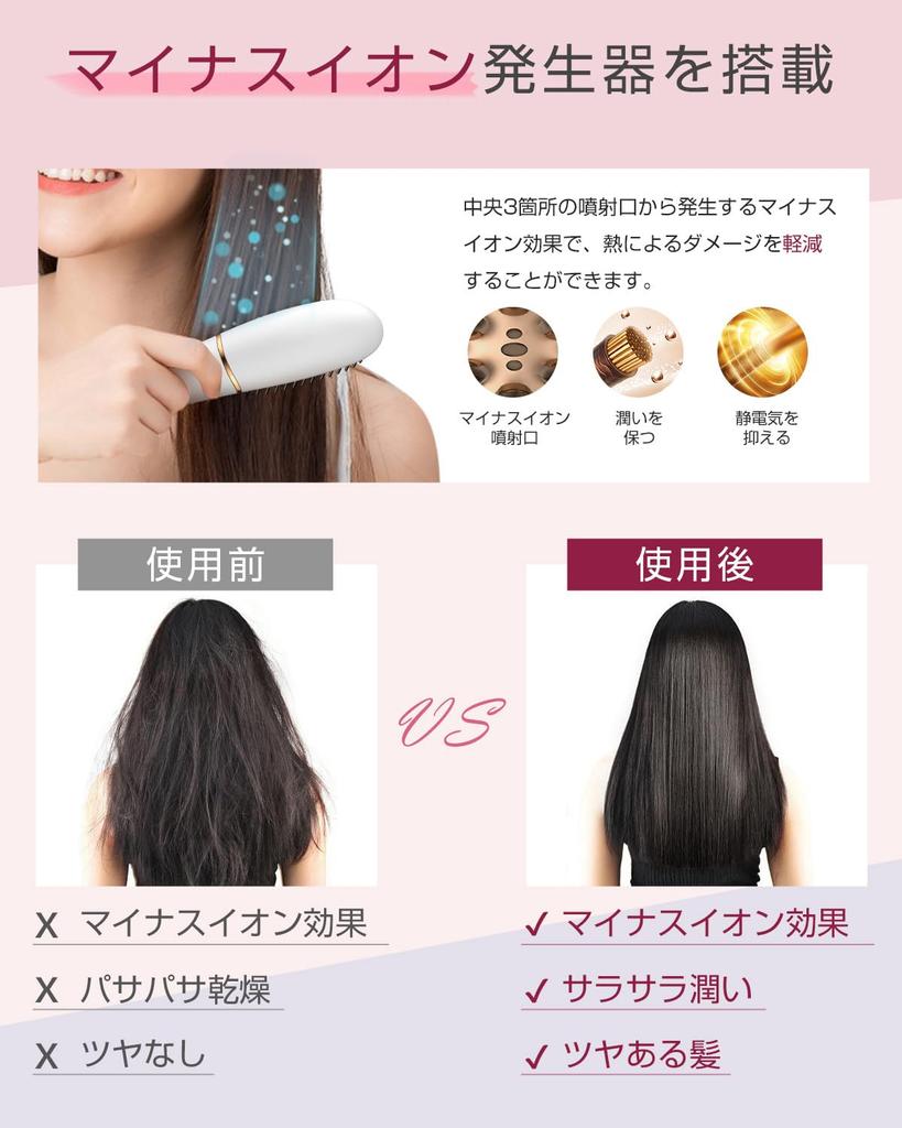 RUNCTY Heated Brush Hair Iron, Brush-Type Hair Straightener, 50 Million Negative Ions, 30-Second Rapid Heating, 5 Temperature Settings (120-220℃), Shi