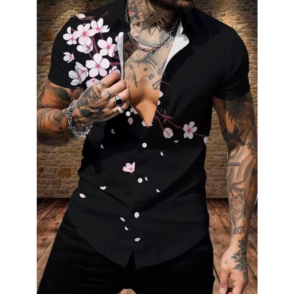 Men s Flower Pattern 3D Print Shirt Button Up Shirt Casual Shirt Summer Shirt Short Sleeve Daily Vacation Clothing XS чёрный