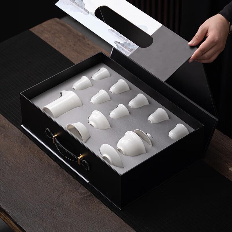 Blossom Mutton Fat Jade Porcelain Sancai Gaiwan Tea Set