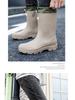 Unisex Mid-Calf Waterproof Drawstring Rain Boots - Lightweight Non-Slip Rubber Shoes