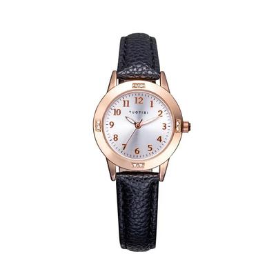 Girls' Quartz Watch, Round Face, Arabic Numerals, Analog, Waterproof, Everyday Watch, Cute for Students (Black)