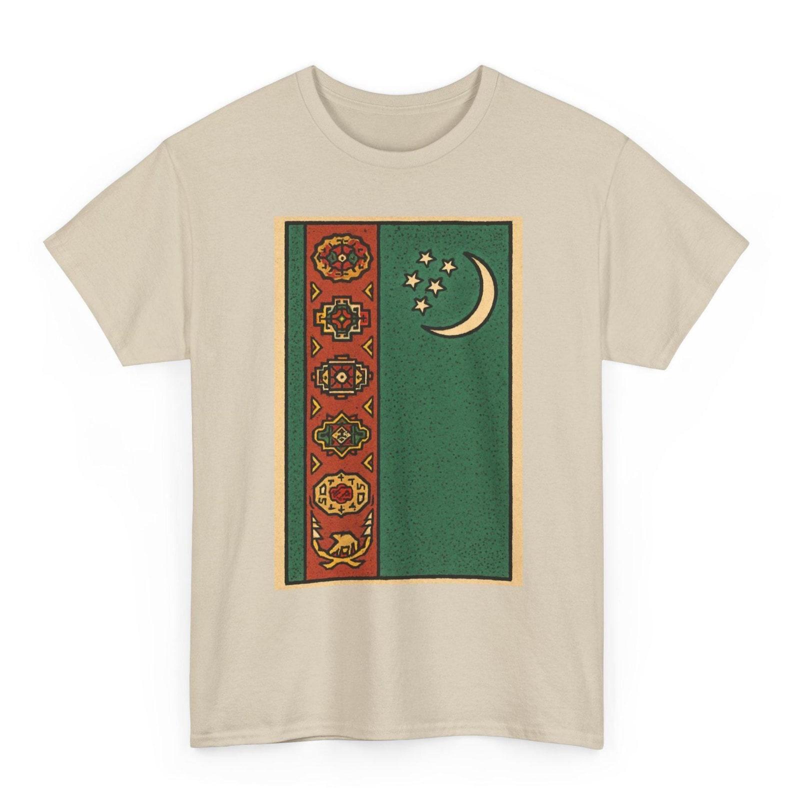 Turkmenistan Flag T-Shirt Unisex: Retro Ashgabat Tee L
