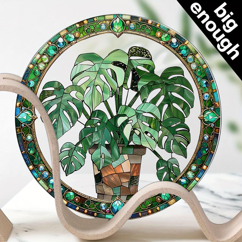 2D Flat Crystal Green Leaf Sun Catcher Garden Exotic Jungle Tropical Decoration Window Wall Hanging, Green Natural Decoration,holiday Party Decoration
