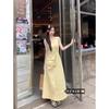 [Invisible Zipper + Small Backpack] Pure and Gentle Yellow Dress for Women's Summer Round Neck, Waist and Thin Back
