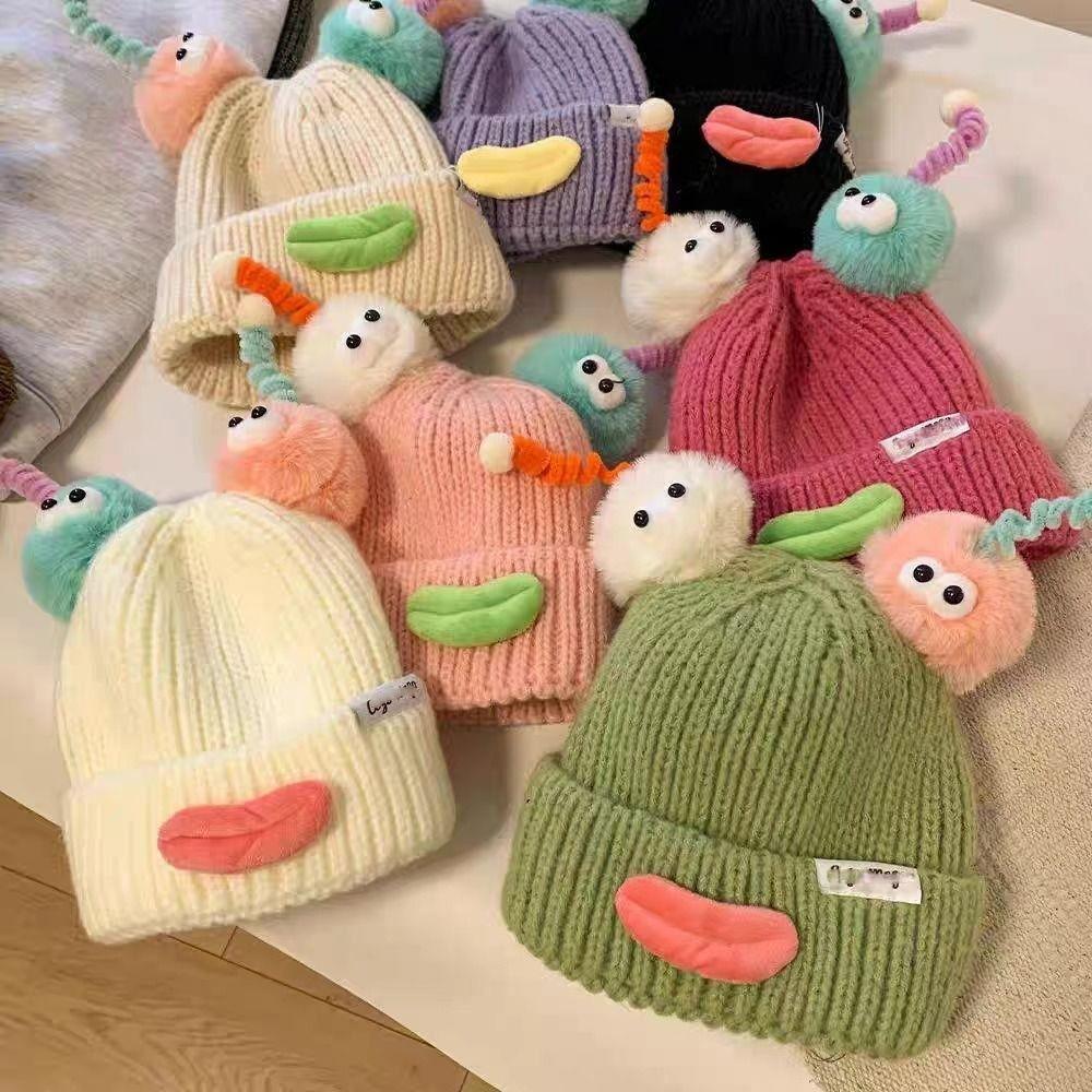 Candy Color Cartoon Knitting Hat Soft Winter Warm Cap Plush Pullover Hats Autumn and Winter