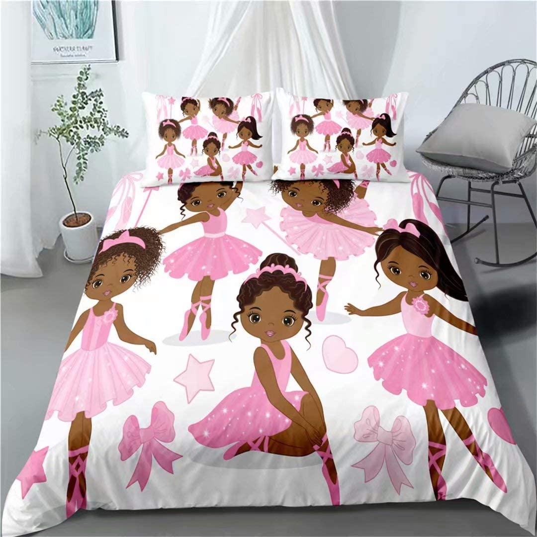 

African American Duvet Cover Gilrs Kids Cute Ballet Princess Dancer Bedding Set Double Queen King Size Polyester Qulit Cover Tool EU Single(135x200cm)