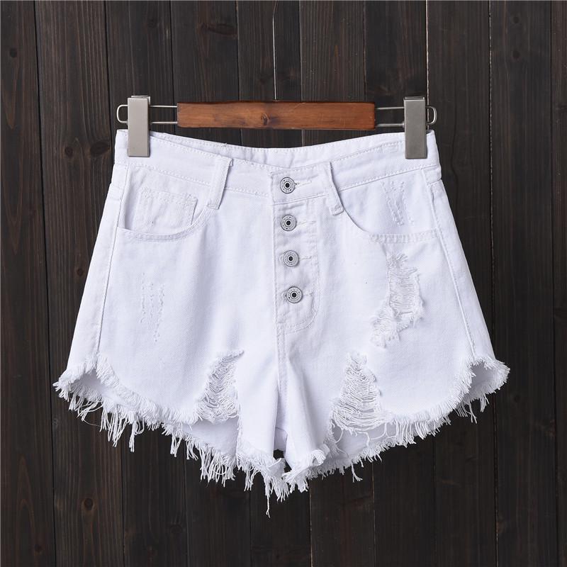 2020 Smoke Gray Ripped Button Denim Shorts for Women - Plus Size, Slimming Wide-Leg Raw Edge Hot Pants