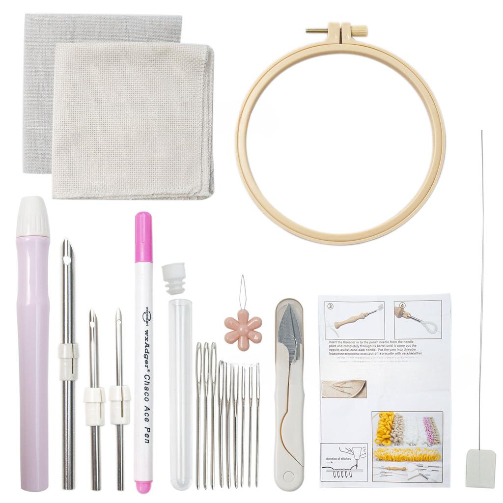 Punch Needle Kits für Erwachsene Anfänger Verstellbare Punch Needle Stickrahmen Kits Punch Needle Stoff für DIY Basteldekorationen