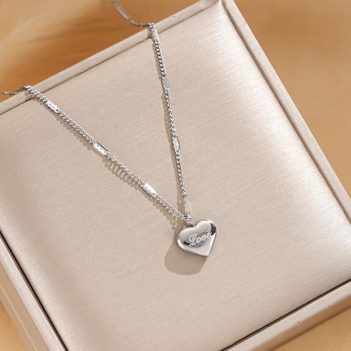 Versatile Titanium Steel Heart Necklace for Women - Luxury Non-fading Stainless Steel Clavicle Chain