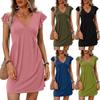 Women's V Neck Short Sleeve Midi Dress A Line High Waist Elegant Casual Tea Dress