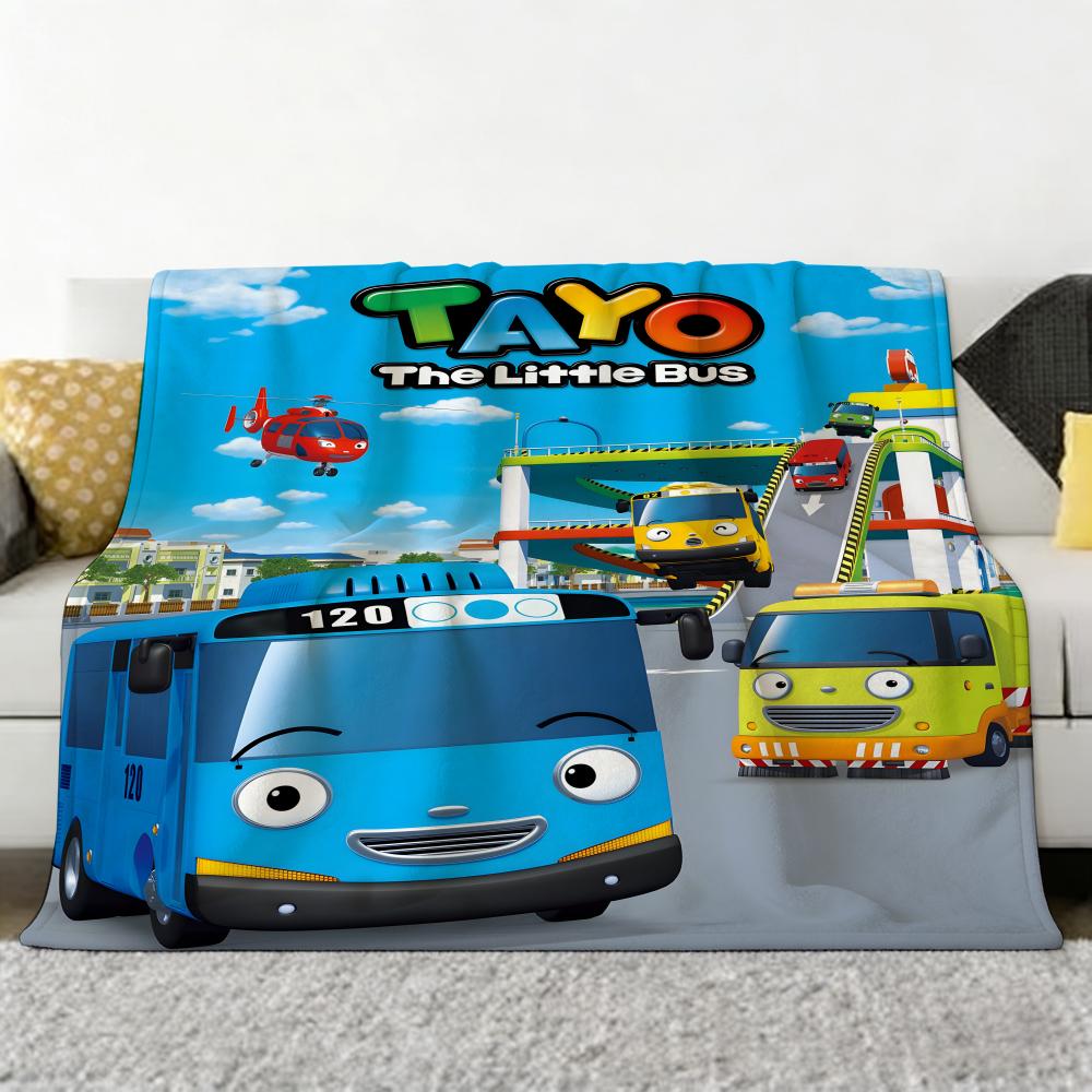 Animation T-Tayo T-the L-Little B-Bus Throw Soft Cozy Flannel Throw Blanket for Sofa Bedroom and More 75x90cm