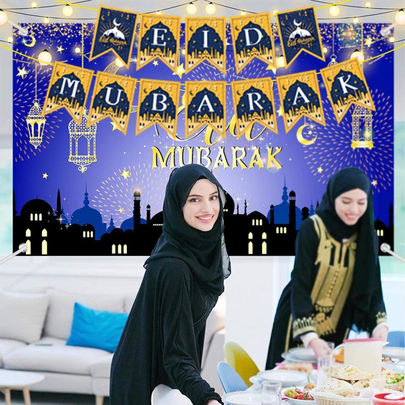 Hanging Decorative Flag Eid Mubarak Ramadan Banner For Living Room Bedroom Window Yard Garden
