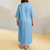 Women's Fashionable Loose-Fit V-Neck Casual Cotton-Linen Blend Shirt Dress