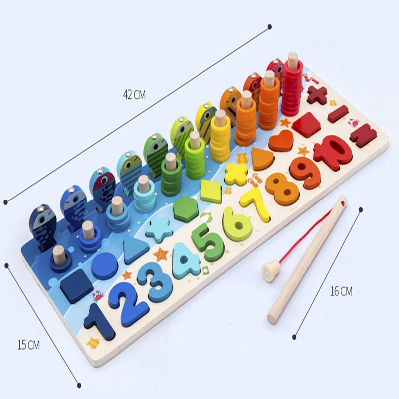 3D Preschool Children Educational Toys Wooden Montessori Arithmetic Magnetic Fishing Digital Shape Matching Building Block Toys