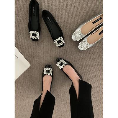 Glänzende Pendler-High-Heel-Sandalen Mary Jane Lederschuhe neu Chinesisches Silber High-End eckige Zehenpartie Strass einzelne Schuhe Damenschuhe
