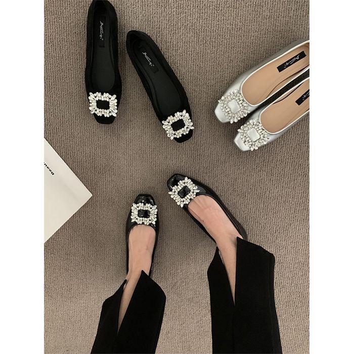 Glossy Commuter High-heeled Sandals Mary Jane Leather Shoes New Chinese Silver High-end Square Head Rhinestone Single Shoes Women's Shoes