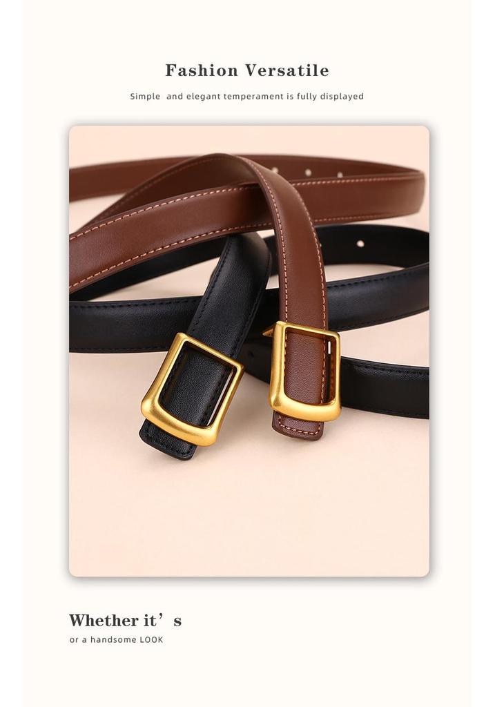 Women's Red Cowhide Leather Belt with Square Buckle - Trendy Decorative Waist Cincher