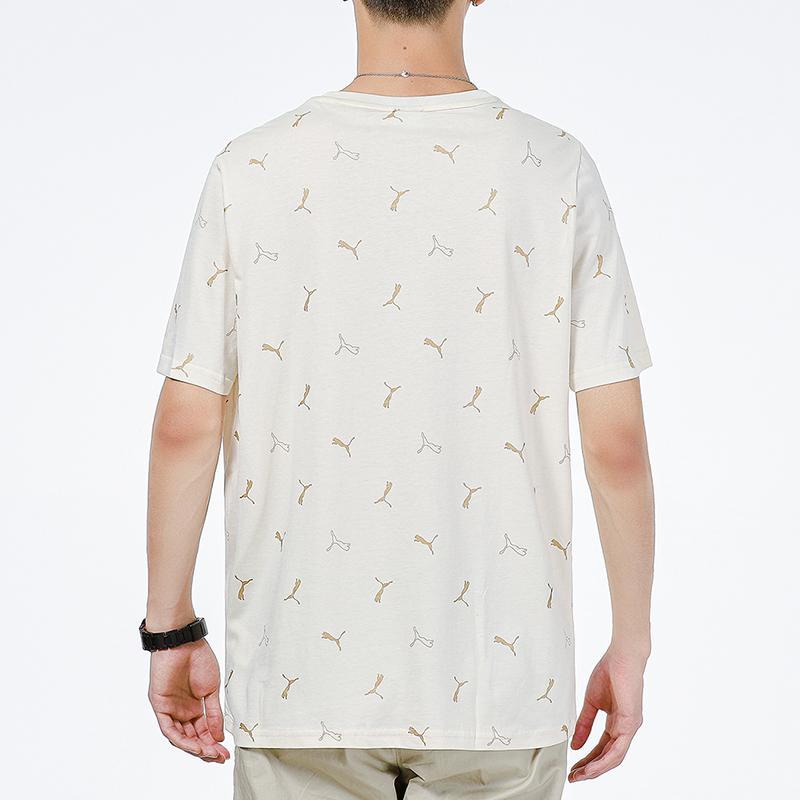 Puma Logo Print Sports Round Neck Short Sleeve T-Shirt Men Tops Beige 533142-73