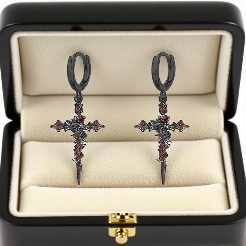 Vintage Gothic Thorn Rose Cross Pendant Earrings Suitable for Men and Women Creative Sweet Cool Style Jewelry Party Gifts