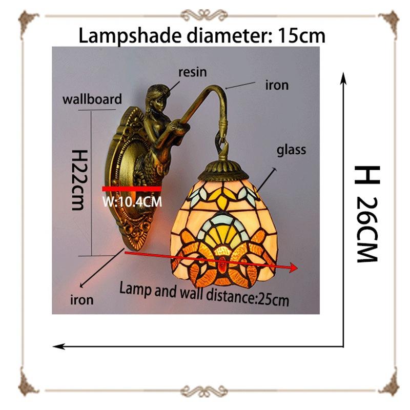 European Stained Glass Mermaid Wall Lamp Bedroom Bedside Lamp Retro Creative Dining Room Balcony Aisle Staircase Light