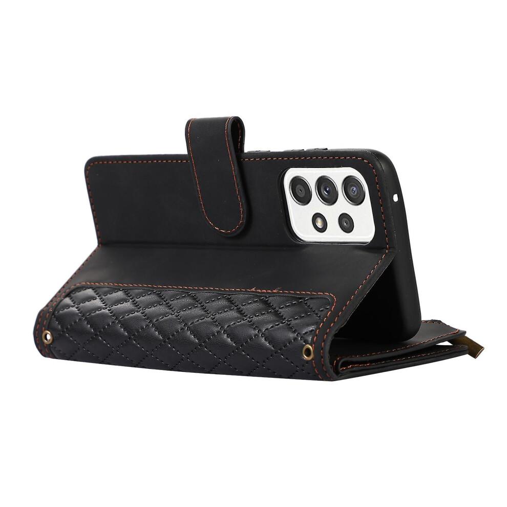 (Black) For Samsung Galaxy A32 5G/M32 5G Design Pocket Leather Phone Case 9 Card Slots Wallet Stand Cover